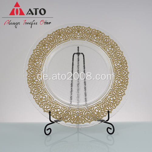 Goldene einzigartig dekorierte Glasplatte Tabletop Essgeschirrteller